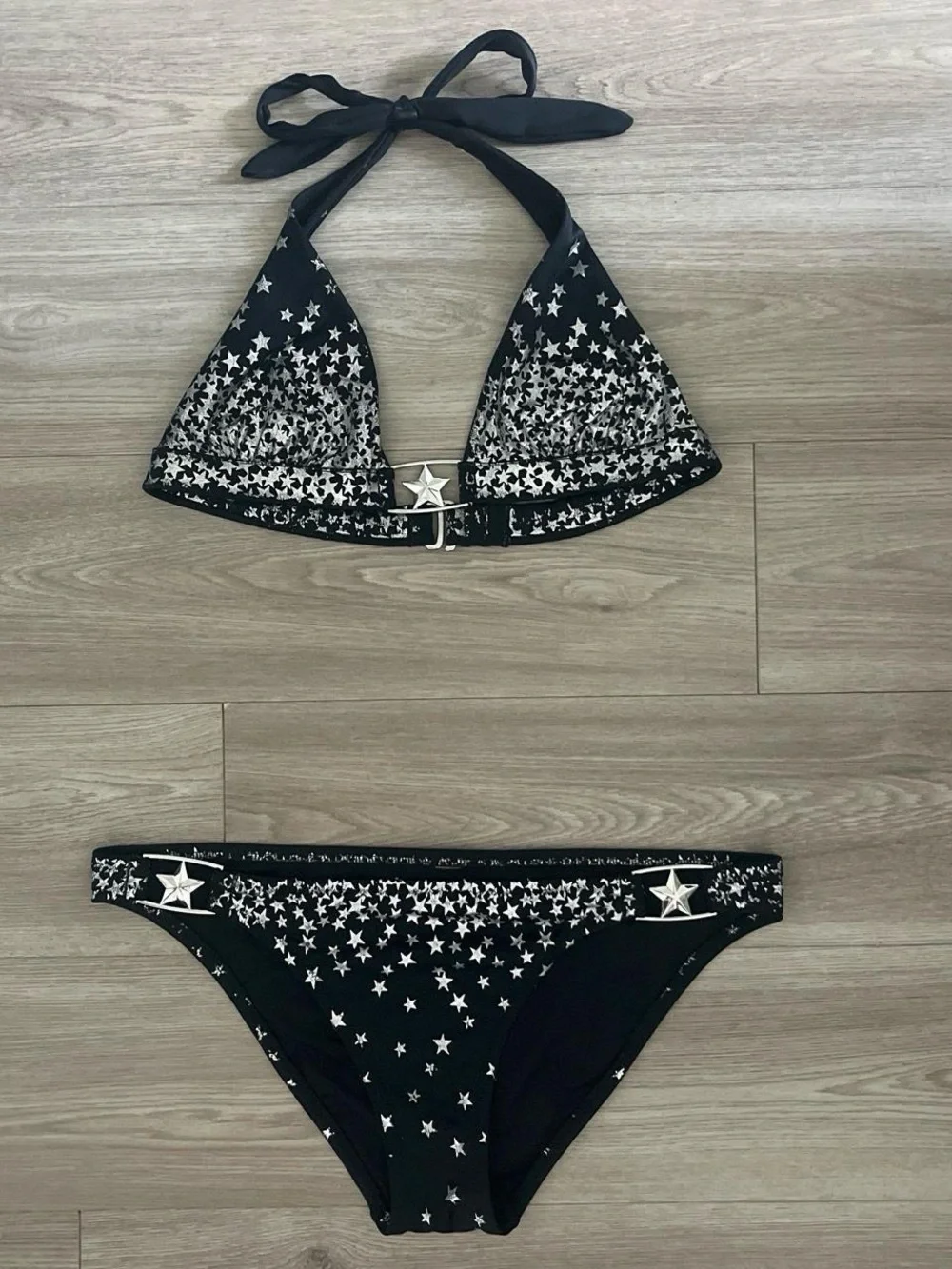 Victoria's Secret Black Bikini Set with Silver Star Accents